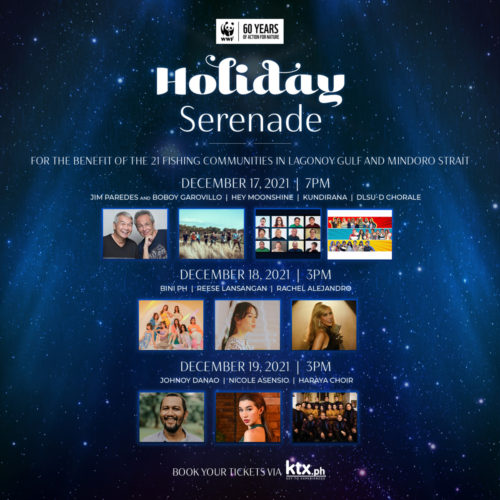 <h1>Pinoy artists bring hope and music for fishing communities in WWF-PH’s Holiday Serenade concert</h1>
<p>Filipino artists team up with the World Wide Fund for Nature - Philippines (WWF-Philippines) for a three-night event that will showcase the best of Filipino music in a concert titled Holiday Serenade for the benefit of 21 tuna fishing communities in Lagonoy Gulf and Mindoro Strait.</p>
<p style="text-align: right;"><a href="https://support.wwf.org.ph/resource-center/story-archives-2021/pinoy-artists-bring-hope-and-music-for-fishing-communities-in-wwf-phs-holiday-serenade-concert/" target="_blank" rel="noopener noreferrer">Read More &gt;</a></p>