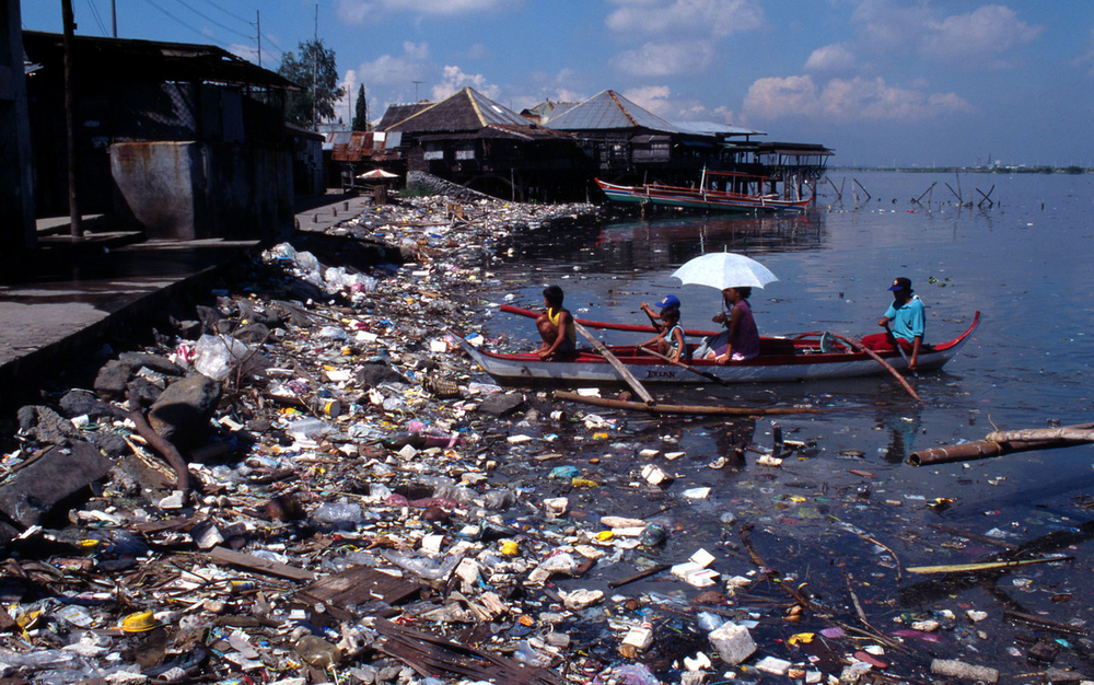 Heavily polluted shore in Manila Bay. Philippines